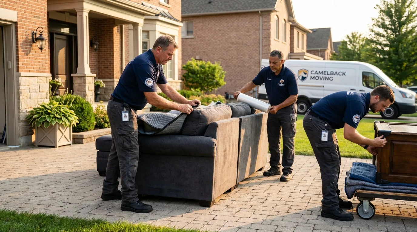 Large estate moving crew wrapping furniture in Westfield, MA